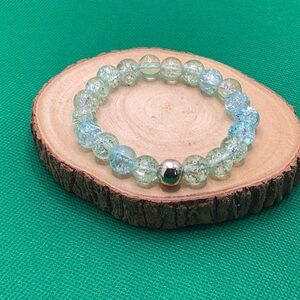 Elegant Blue/Green Crackle Beads and Silver Beaded Bracelet